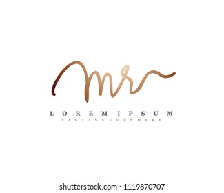 Initial M R signature logo, letter logo with copper color.