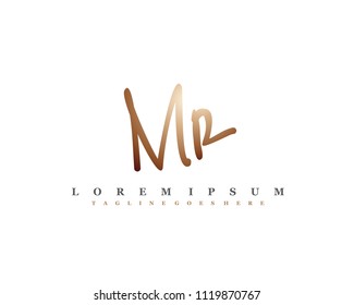 Initial M R signature logo, letter logo with copper color.