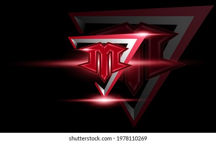 Initial M with shield, vector initial letter monogram esport, twitch and gaming logo template
