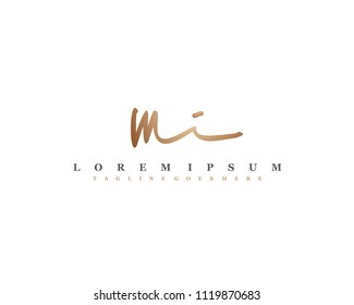 Initial M I signature logo, letter logo with copper color.