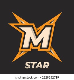 Initial M simple esport logo design element, gamer logo, star icon, sword gamer, shuriken logo
