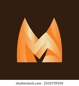 Initial M Thunder modern logo design template, logo with golden color and brown background, suitable for your company