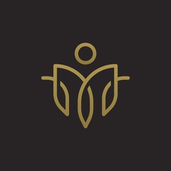 Initial M , Tulip And Human Logo. Flower Gold Symbol. Beauty, Spa, Salon, Cosmetics Or Boutique Logo And More Business.
