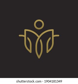 initial M , tulip and human logo. Flower gold symbol. Beauty, spa, salon, cosmetics or boutique logo and more business.
