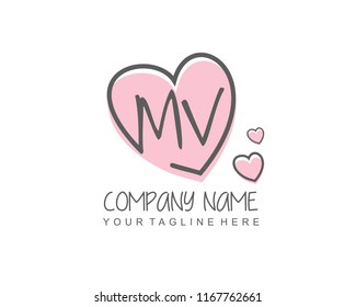 Initial M V with love logo template vector