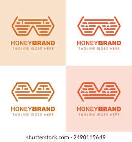 Initial M and W Honey Logo Set, Perfect for Beekeeping and Honey Producers