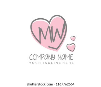 Initial M W with love logo template vector