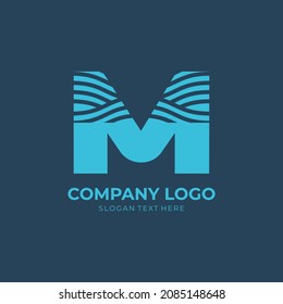 Initial M Wave Logo Design, Initial Letter M vector With Ocean Waves