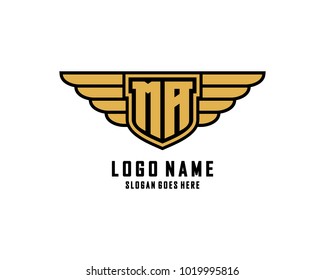 Initial M & A wing shield logo template vector