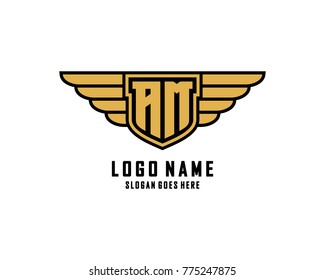 Initial A & M wing shield logo template vector