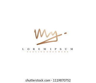 Initial M Y signature logo, letter logo with copper color.