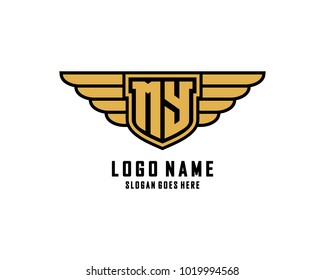 Initial M & Y wing shield logo template vector