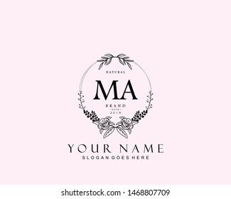 Initial MA beauty monogram and elegant logo design, handwriting logo of initial signature, wedding, fashion, floral and botanical with creative template.