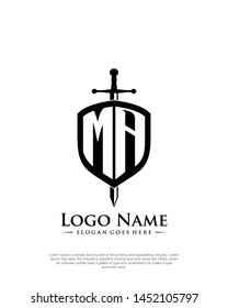 initial MA letter with shield style logo template vector