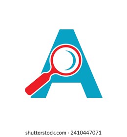 Initial Magnifying Logo combine with letter A vector template
