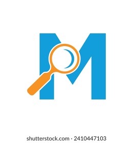 Initial vergrößerndes Logo und M-Vektorvorlage