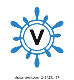 Initial marine Logo combine with letter V vector template