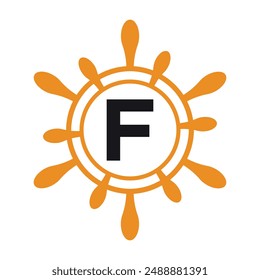 Initial marine Logo combine with letter F vector template