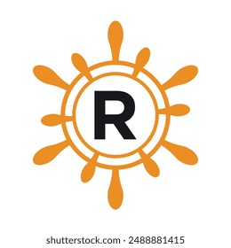Initial marine Logo combine with letter R vector template