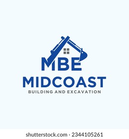 initial mbe with excavator logo design vector silhouette illustration