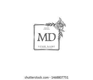 Initial MD beauty monogram and elegant logo design, handwriting logo of initial signature, wedding, fashion, floral and botanical with creative template.