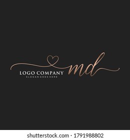 Initial MD beauty monogram and elegant logo design, handwriting logo of initial signature, wedding, fashion, floral and botanical with creative template.