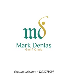 initial MD golf with golfer icon vector logo design 