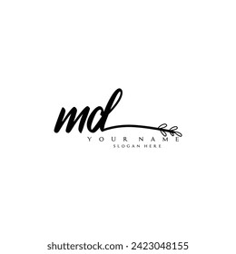 Initial MD logo handwriting floral typography ornament