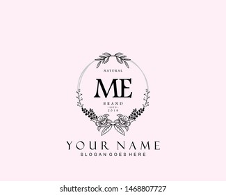 Initial ME beauty monogram and elegant logo design, handwriting logo of initial signature, wedding, fashion, floral and botanical with creative template.