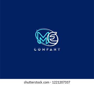 initial ME letter swoosh ring corporate blue white logo