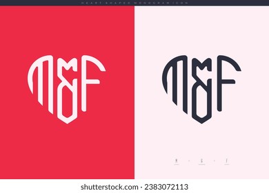 letras MF iniciales con el logotipo de corazón rojo y amor monograma de icono plano