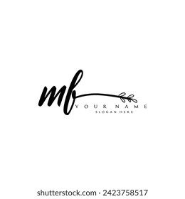 Símbolo de tipografía floral del logotipo de MF inicial escritura a mano