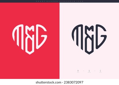 initial MG letters with red heart and love logo flat icon monogram concept