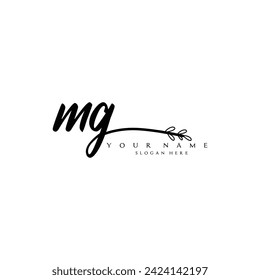 Initial MG logo handwriting floral typography ornament