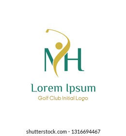 initial MH golf with golfer icon vector logo design