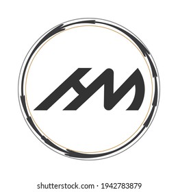 Diseño del logotipo de la carta MH inicial con borde vector 