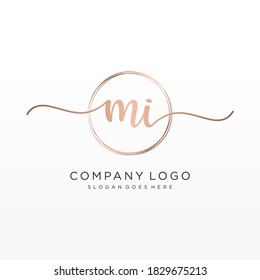 Initial MI  beauty monogram and elegant logo design, handwriting logo of initial signature, wedding, fashion, floral and botanical with creative template.