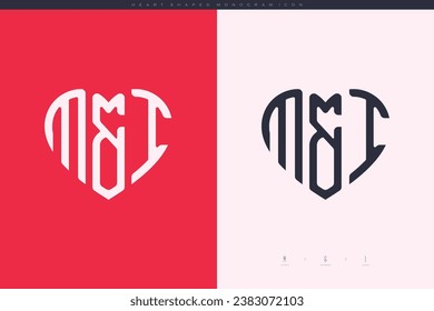 initial MI letters with red heart and love logo flat icon monogram concept