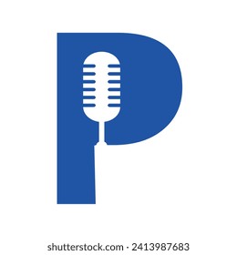 Initial-Mikrofon-Logo kombiniert mit Buchstaben-P-Vektorvorlage