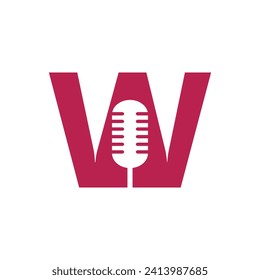 Logotipo de micrófono inicial combinado con la plantilla de vector letra W