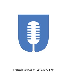 Initial Microphone Logo combine with letter U vector template