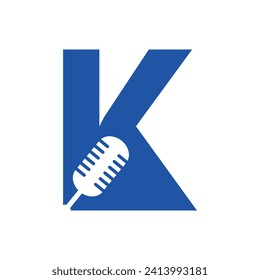 Logotipo de micrófono inicial combinado con la plantilla de vector de letra K