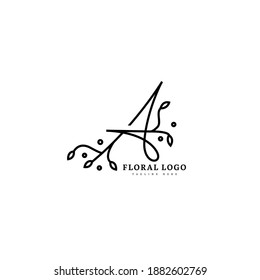 Initial-A minimalis-Monogramm-Logo mit floralem Ornament. Typografie für Firmenlogo und Firmenlogo.