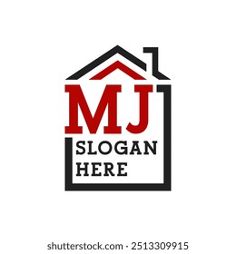 Logotipo inicial de la casa MJ para Roofing. Letra MJ Real Estate Logo