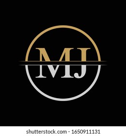 Vorlage für die Vektorillustration des Logo-Designs für den ersten MJ-Brief. MJ Logo Design Gold und Silver Letter