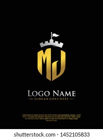 initial MJ letter with shield style logo template vector