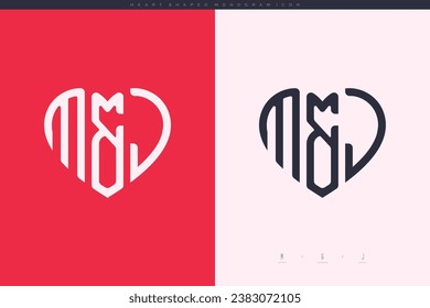 initial MJ letters with red heart and love logo flat icon monogram concept