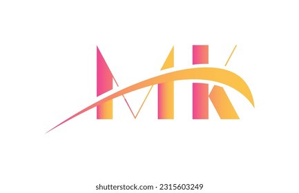 Initial MK letter Logo With Swoosh Design Graphic Vector Template for Business and Company Identity.