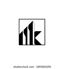 Initial mK logo concept with building template vector minimalist line