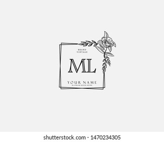 Initial ML beauty monogram and elegant logo design, handwriting logo of initial signature, wedding, fashion, floral and botanical with creative template.